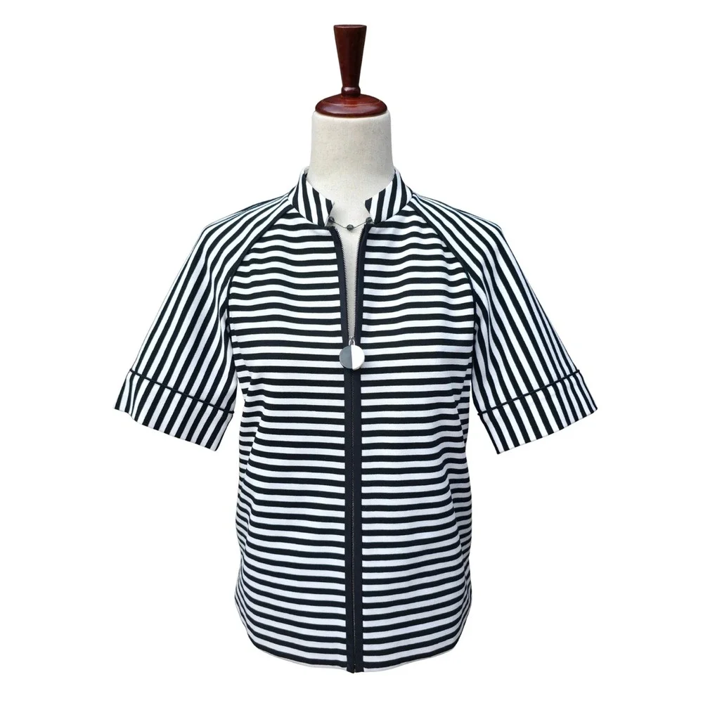 Lafayette 148 Jacket Small Petite Striped Short Sleeve Minimalist‎ Quiet Luxury